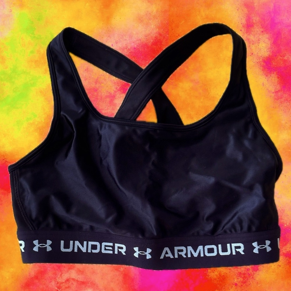 Under Armour Black Cross Back Mid Impact Sports Bra Size Small